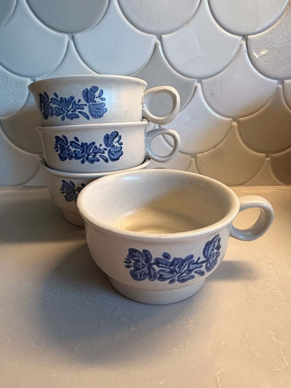 Set of 4 Vintage Pfaltzgraff Yorktowne Stoneware Flat Coffee Cups